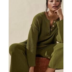 Free People Beach /  Green Hailee Waffle Knit Henley Pullover / Sz Xs